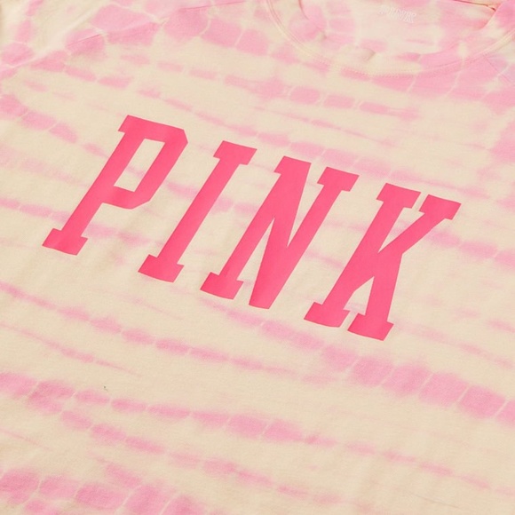 Victoria's Secret PINK Campus Baseball Tee Light Ivory Tie Dye Medium NEW - Picture 5 of 5